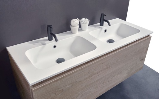 [60/G120T1] Detremmerie Alaska (120.5x46cm) kunstmarmer wit 2 waskommen incl.sifon