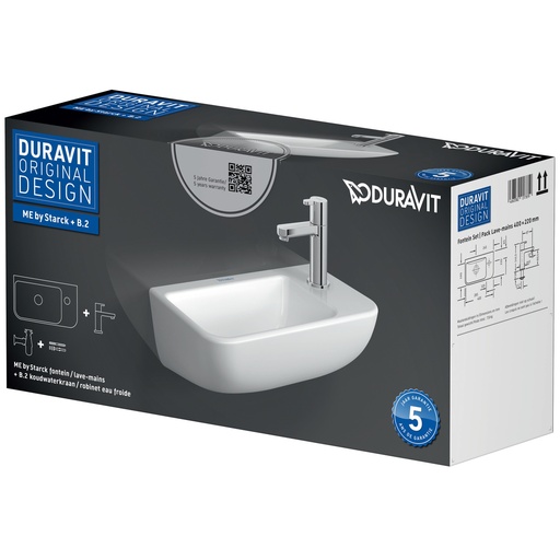 [47174000A1] Duravit ME by Starck wastafel met sifon en kraan 400 mm Wit Hoogglans, kraanvlak, aantal kraangaten per wasplaats: 1 