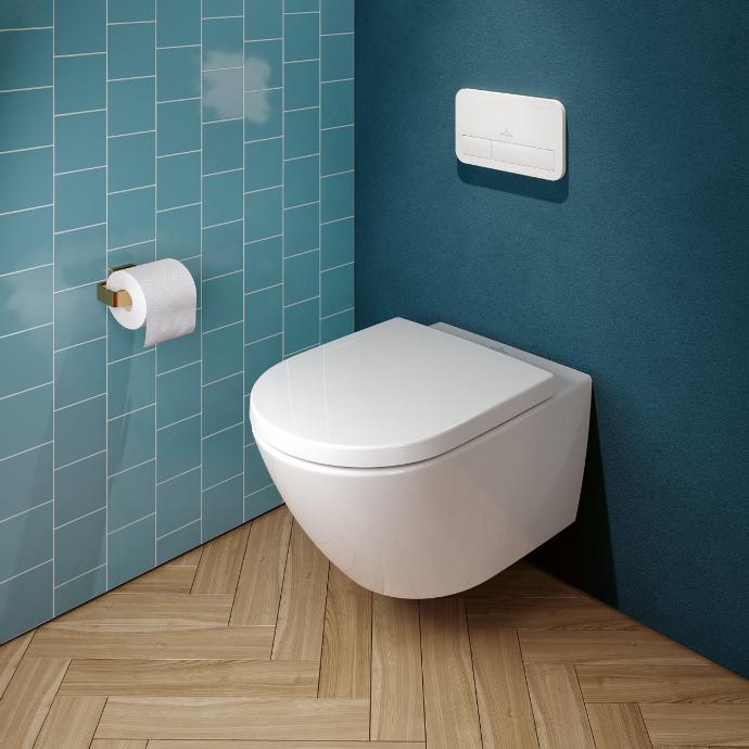 Badkamer trendbox amsterdam hangtoilet Villeroy & Boch blauwe tegels