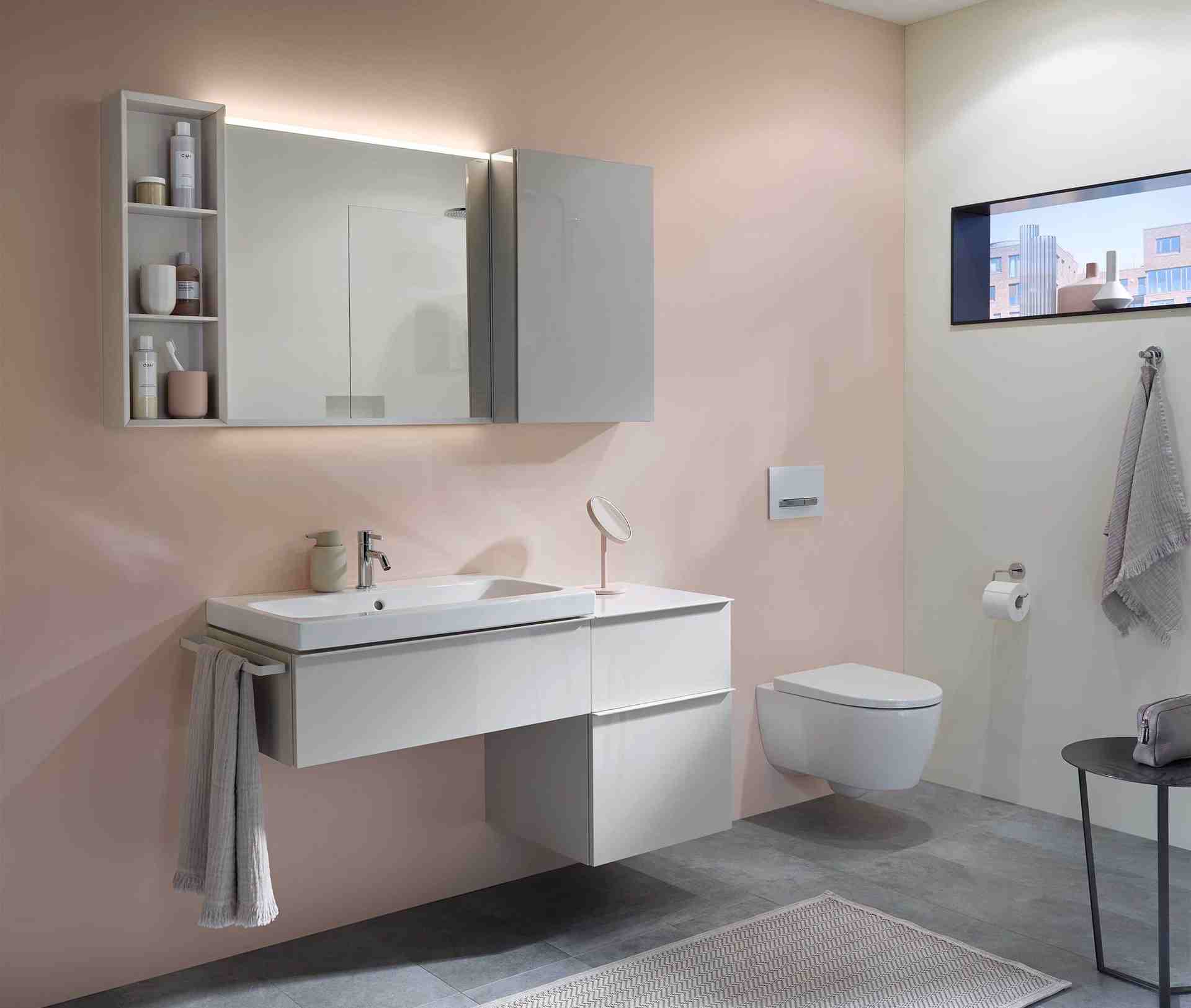 Geberit wandmodel in roze badkamer