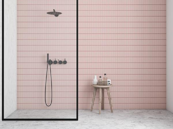 trend Kopenhagen douche met zacht roze tegels , douchescherm met zwart kader