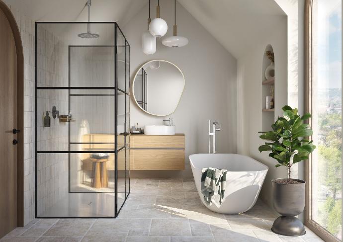 trend Kopenhagen vrijstaand ligbad Villeroy & boch met natuurkleurig eiken meubel