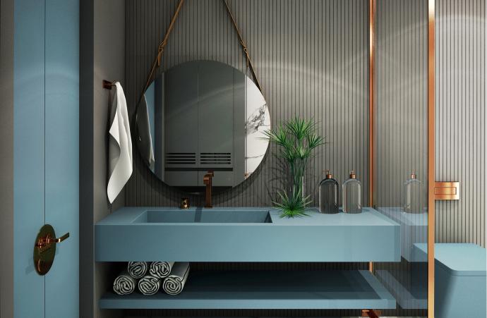 trend blue Sky blauw interieur badkamer