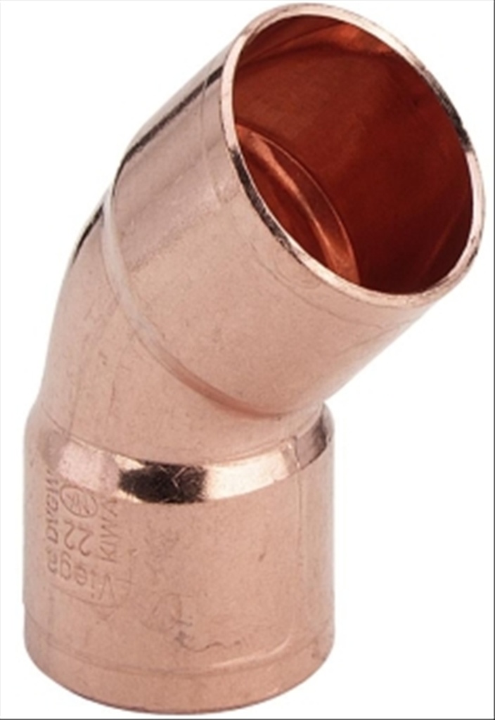 Viega koper rood soldeer bocht 45grff 22mm              v10