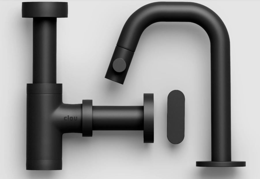 Clou Kaldur set mat zwart kraan +plug +sifon
