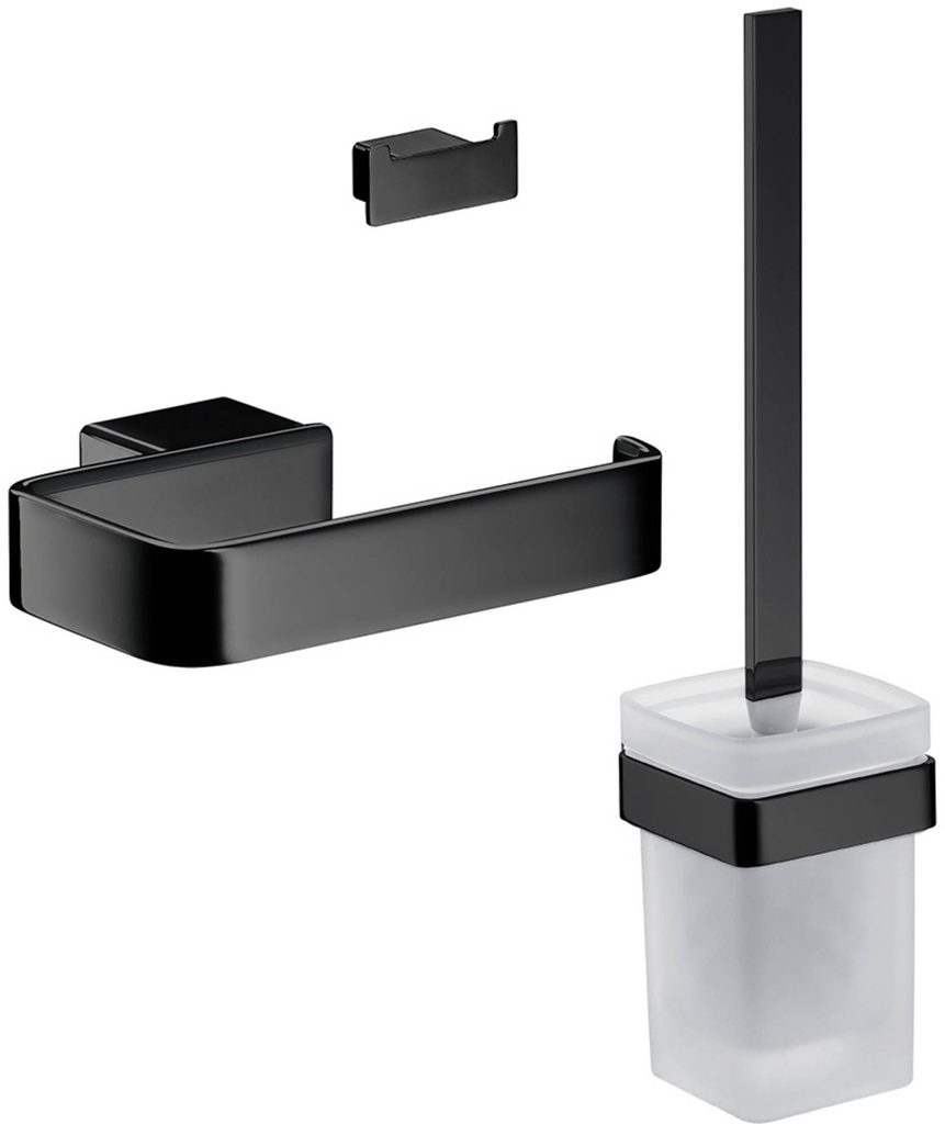 Emco loft toiletset, papierhouder met klep, toiletborstelgarnituur en dubbele haak, noir