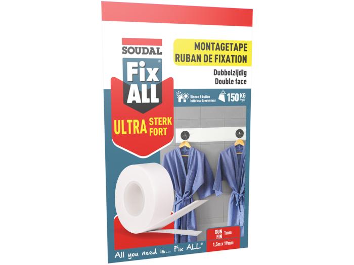 Soudal Montagetape ultra strong white 1,5m x 19mm wit