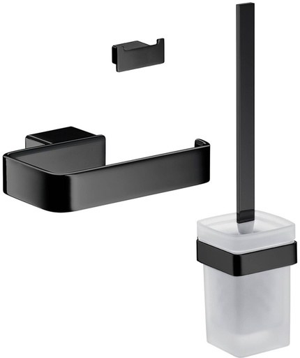 [059813300] Emco loft toiletset, papierhouder met klep, toiletborstelgarnituur en dubbele haak, noir